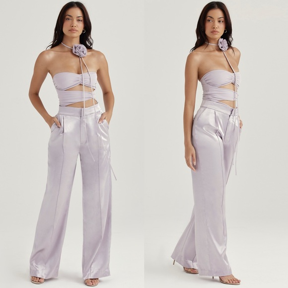 HOUSE OF CB 'Alivia' Grey Satin Trousers - Picture 3 of 4